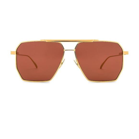 NWOT BOTTEGA VENETA Angular Pilot in Shiny Gold & Solid Warm Brown - Picture 1 of 2